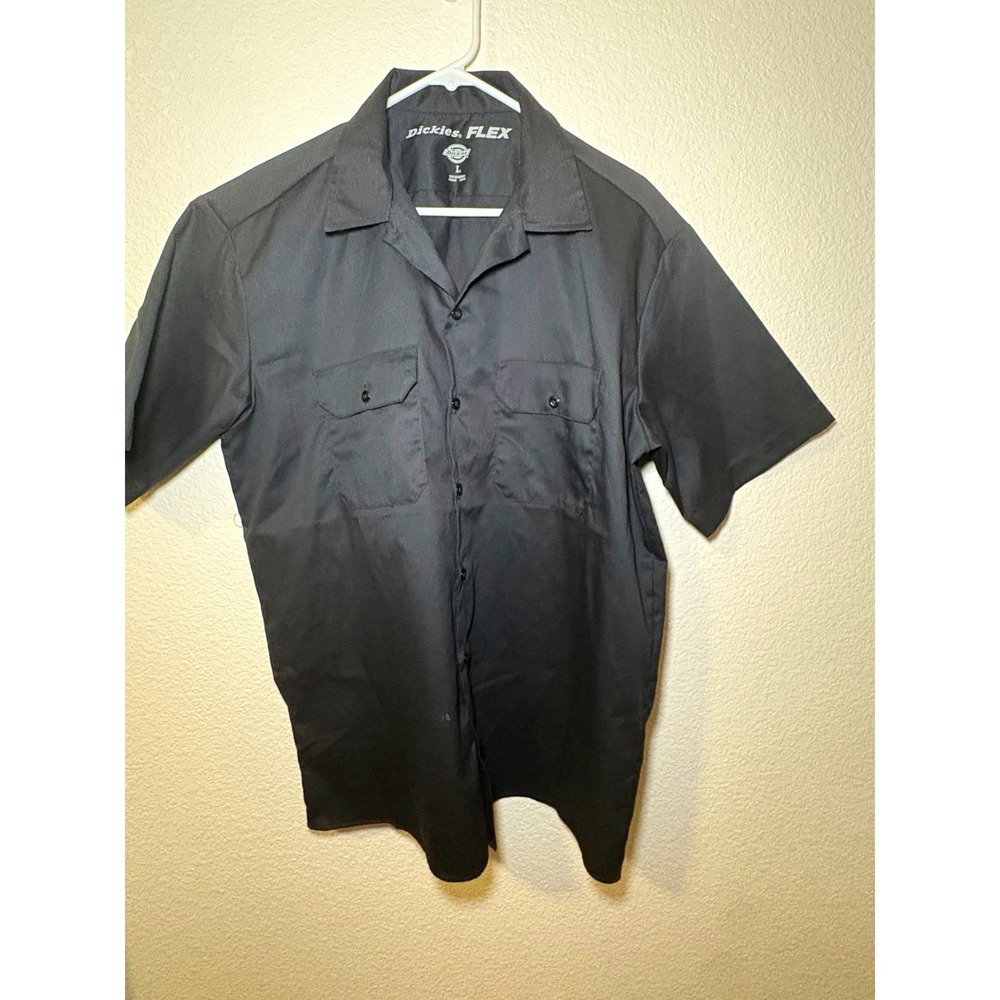 Dickies FLEX Mens L Black Short Sleeve Button-Up Work Shirt Pockets